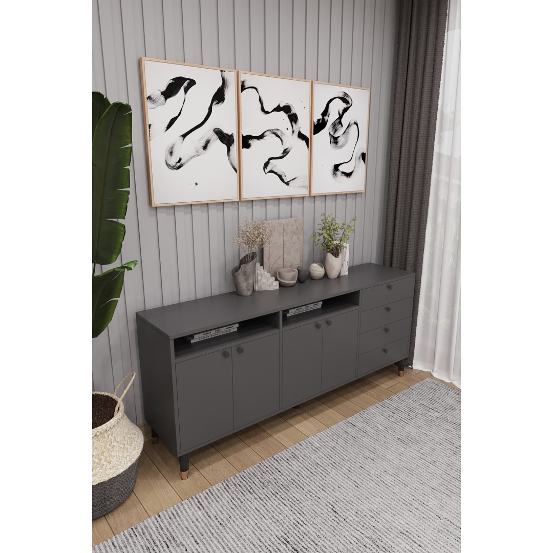Modern Konsol ve TV Ünitesi 4 Çekmeceli, 4 Kapaklı, Depolama Alanı, Çok Amaçlı Dolap Büfe KNSL-06 Modern Konsol ve TV Ünitesi 4 Çekmeceli, 4 Kapaklı, Depolama Alanı, Çok Amaçlı Dolap Büfe KNSL-06