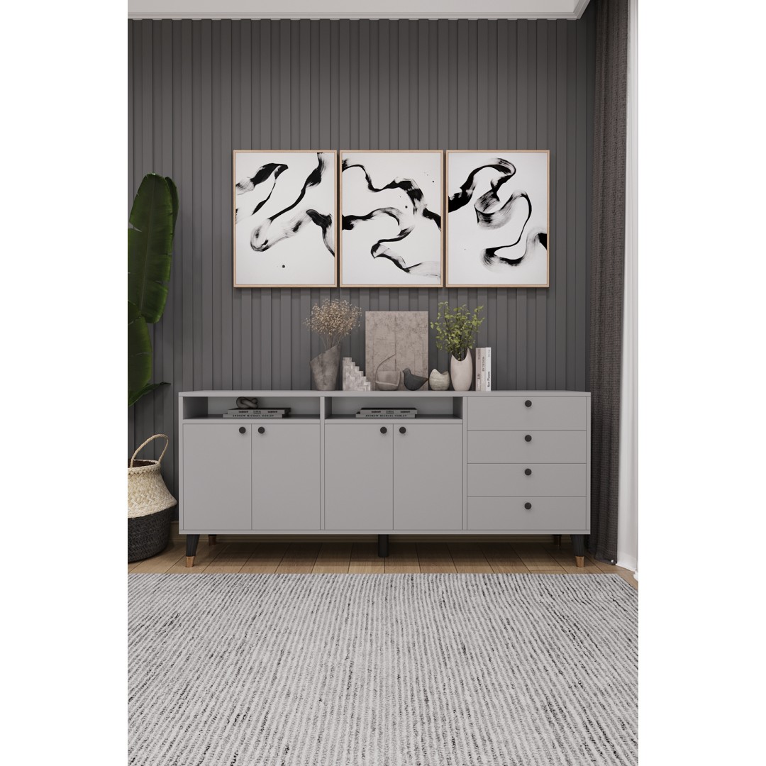 Modern Konsol ve TV Ünitesi 4 Çekmeceli, 4 Kapaklı, Depolama Alanı, Çok Amaçlı Dolap Büfe KNSL-06 Modern Konsol ve TV Ünitesi 4 Çekmeceli, 4 Kapaklı, Depolama Alanı, Çok Amaçlı Dolap Büfe KNSL-06