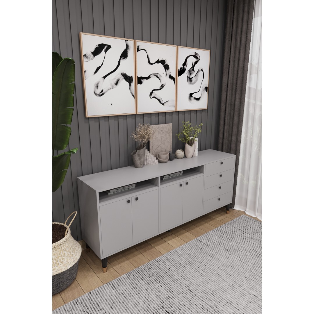 Modern Konsol ve TV Ünitesi 4 Çekmeceli, 4 Kapaklı, Depolama Alanı, Çok Amaçlı Dolap Büfe KNSL-06 Modern Konsol ve TV Ünitesi 4 Çekmeceli, 4 Kapaklı, Depolama Alanı, Çok Amaçlı Dolap Büfe KNSL-06