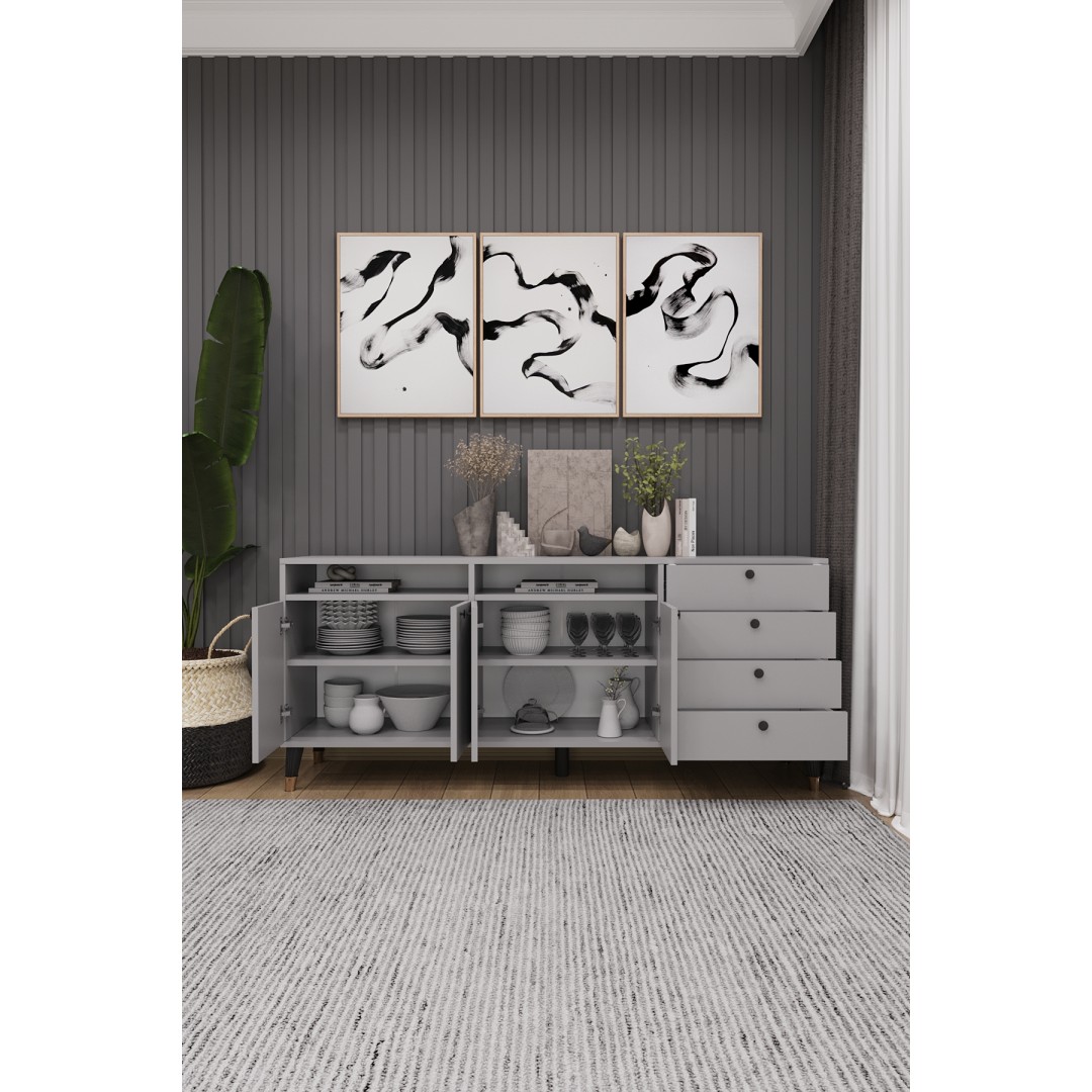 Modern Konsol ve TV Ünitesi 4 Çekmeceli, 4 Kapaklı, Depolama Alanı, Çok Amaçlı Dolap Büfe KNSL-06 Modern Konsol ve TV Ünitesi 4 Çekmeceli, 4 Kapaklı, Depolama Alanı, Çok Amaçlı Dolap Büfe KNSL-06