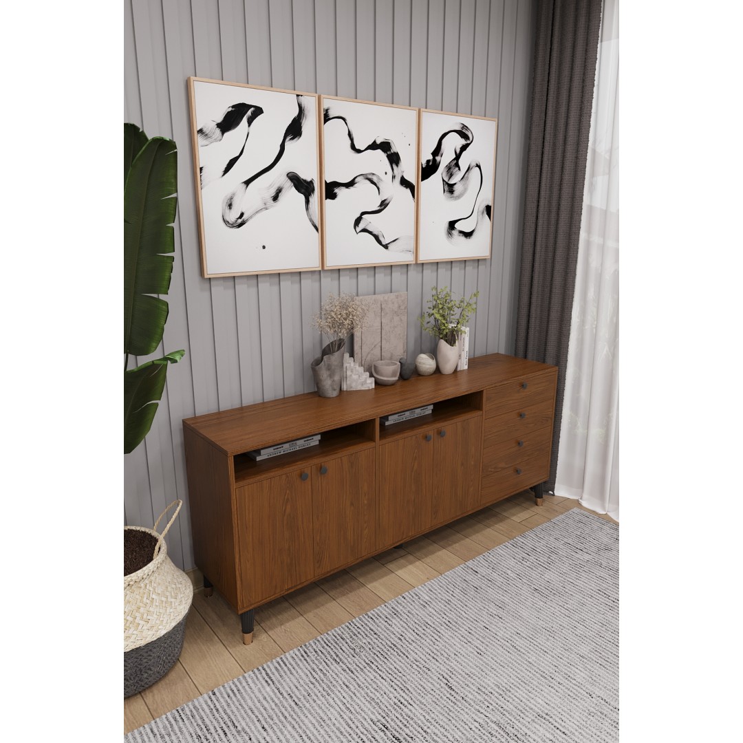 Modern Konsol ve TV Ünitesi 4 Çekmeceli, 4 Kapaklı, Depolama Alanı, Çok Amaçlı Dolap Büfe KNSL-06 Modern Konsol ve TV Ünitesi 4 Çekmeceli, 4 Kapaklı, Depolama Alanı, Çok Amaçlı Dolap Büfe KNSL-06