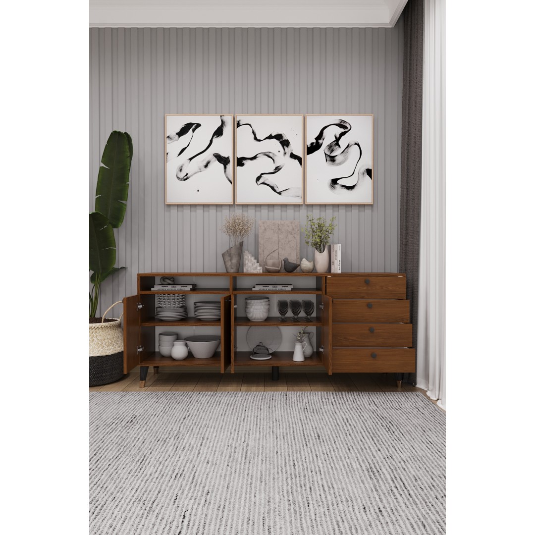 Modern Konsol ve TV Ünitesi 4 Çekmeceli, 4 Kapaklı, Depolama Alanı, Çok Amaçlı Dolap Büfe KNSL-06 Modern Konsol ve TV Ünitesi 4 Çekmeceli, 4 Kapaklı, Depolama Alanı, Çok Amaçlı Dolap Büfe KNSL-06