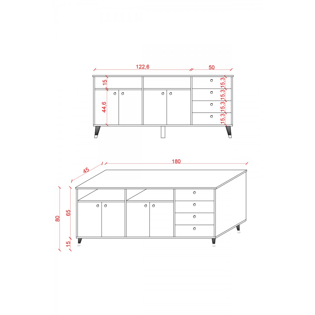 Modern Konsol ve TV Ünitesi 4 Çekmeceli, 4 Kapaklı, Depolama Alanı, Çok Amaçlı Dolap Büfe KNSL-06 Modern Konsol ve TV Ünitesi 4 Çekmeceli, 4 Kapaklı, Depolama Alanı, Çok Amaçlı Dolap Büfe KNSL-06