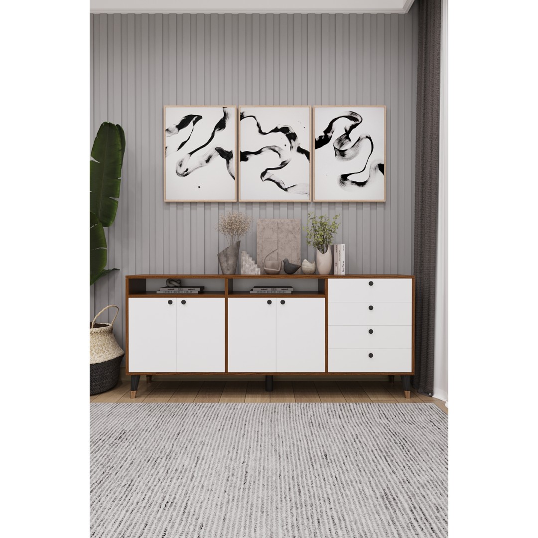 Modern Konsol ve TV Ünitesi 4 Çekmeceli, 4 Kapaklı, Depolama Alanı, Çok Amaçlı Dolap Büfe KNSL-06 Modern Konsol ve TV Ünitesi 4 Çekmeceli, 4 Kapaklı, Depolama Alanı, Çok Amaçlı Dolap Büfe KNSL-06