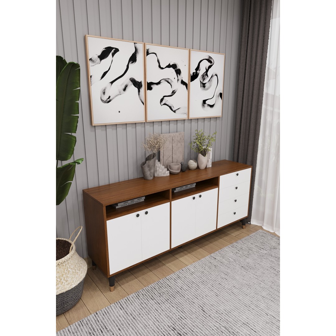 Modern Konsol ve TV Ünitesi 4 Çekmeceli, 4 Kapaklı, Depolama Alanı, Çok Amaçlı Dolap Büfe KNSL-06 Modern Konsol ve TV Ünitesi 4 Çekmeceli, 4 Kapaklı, Depolama Alanı, Çok Amaçlı Dolap Büfe KNSL-06