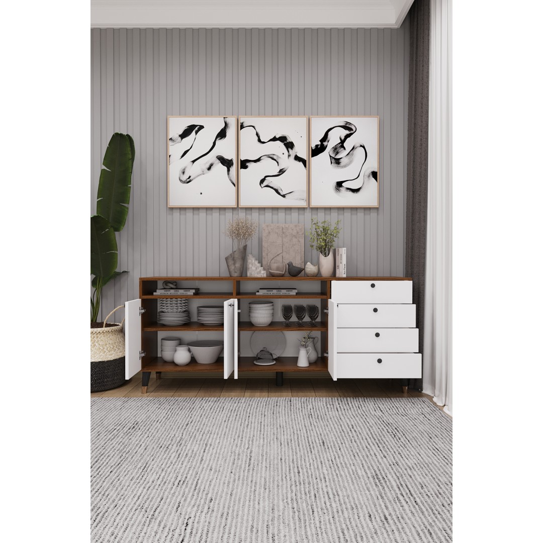 Modern Konsol ve TV Ünitesi 4 Çekmeceli, 4 Kapaklı, Depolama Alanı, Çok Amaçlı Dolap Büfe KNSL-06 Modern Konsol ve TV Ünitesi 4 Çekmeceli, 4 Kapaklı, Depolama Alanı, Çok Amaçlı Dolap Büfe KNSL-06