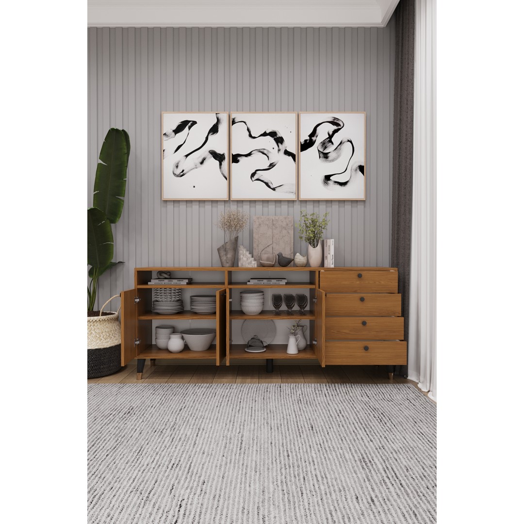 Modern Konsol ve TV Ünitesi 4 Çekmeceli, 4 Kapaklı, Depolama Alanı, Çok Amaçlı Dolap Büfe KNSL-06 Modern Konsol ve TV Ünitesi 4 Çekmeceli, 4 Kapaklı, Depolama Alanı, Çok Amaçlı Dolap Büfe KNSL-06