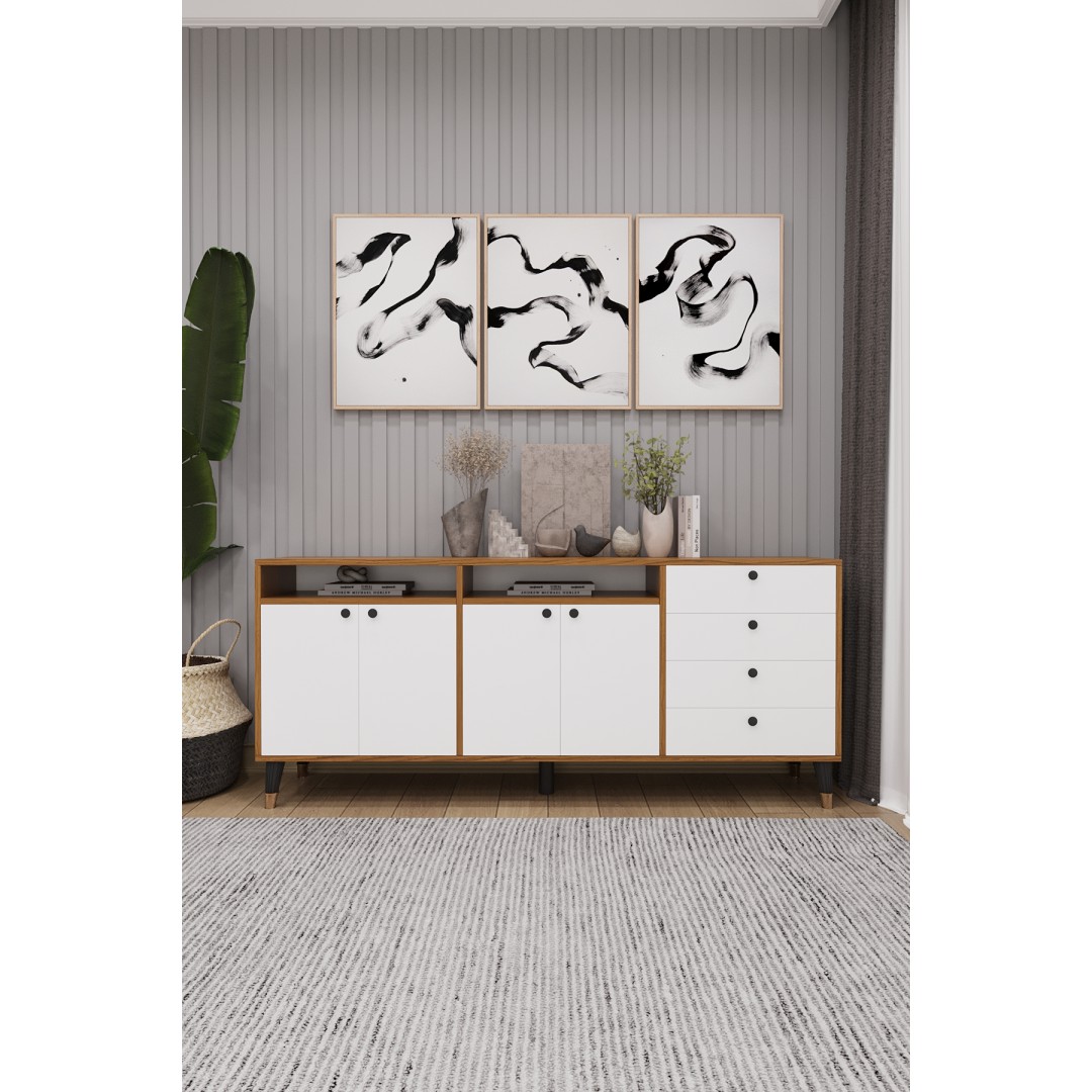 Modern Konsol ve TV Ünitesi 4 Çekmeceli, 4 Kapaklı, Depolama Alanı, Çok Amaçlı Dolap Büfe KNSL-06 Modern Konsol ve TV Ünitesi 4 Çekmeceli, 4 Kapaklı, Depolama Alanı, Çok Amaçlı Dolap Büfe KNSL-06