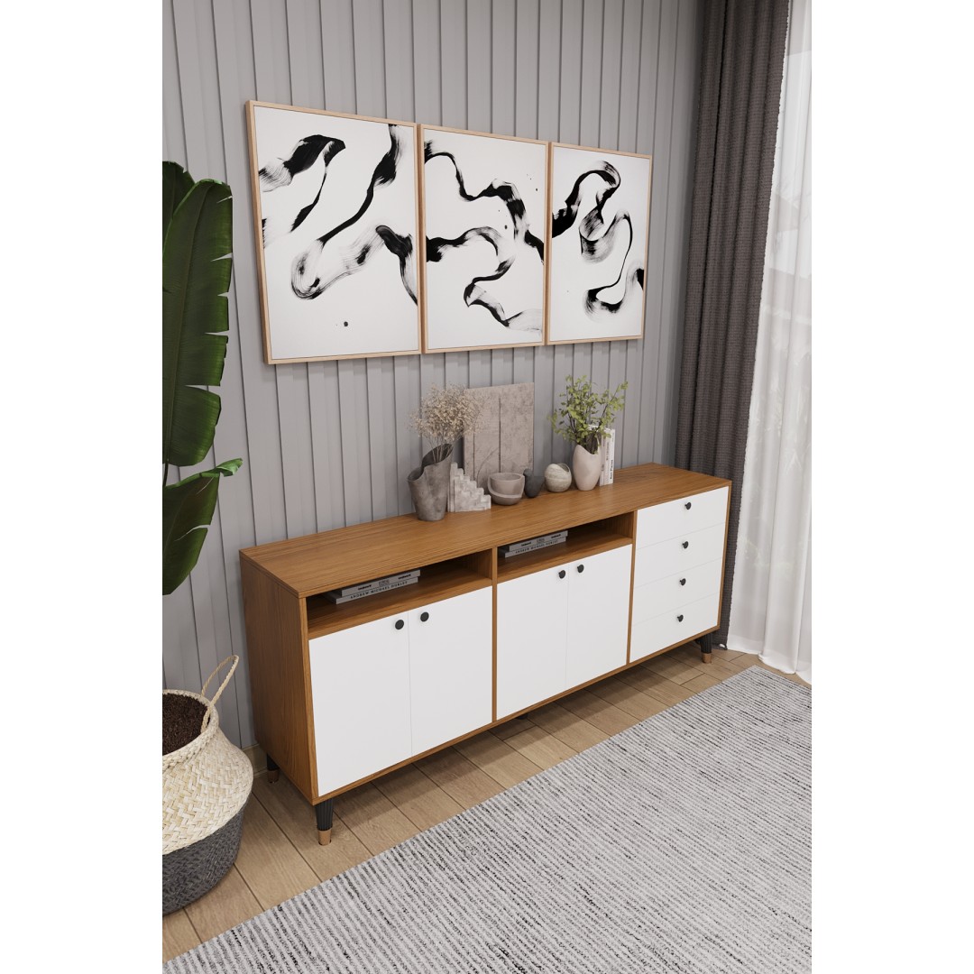 Modern Konsol ve TV Ünitesi 4 Çekmeceli, 4 Kapaklı, Depolama Alanı, Çok Amaçlı Dolap Büfe KNSL-06 Modern Konsol ve TV Ünitesi 4 Çekmeceli, 4 Kapaklı, Depolama Alanı, Çok Amaçlı Dolap Büfe KNSL-06