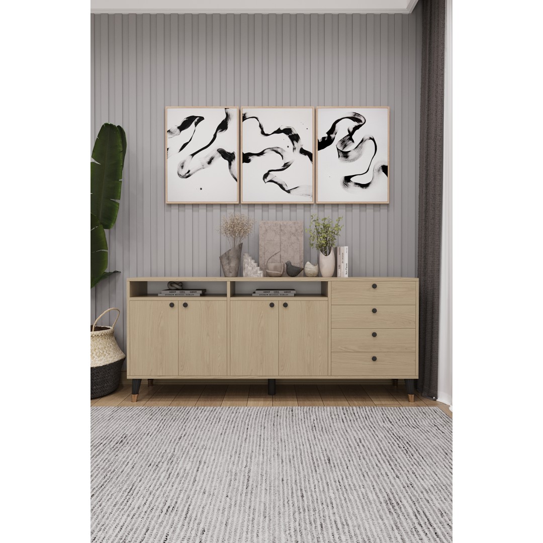 Modern Konsol ve TV Ünitesi 4 Çekmeceli, 4 Kapaklı, Depolama Alanı, Çok Amaçlı Dolap Büfe KNSL-06 Modern Konsol ve TV Ünitesi 4 Çekmeceli, 4 Kapaklı, Depolama Alanı, Çok Amaçlı Dolap Büfe KNSL-06