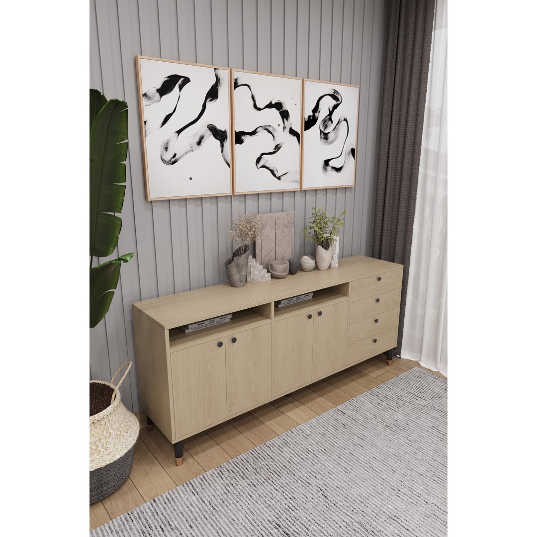 Modern Konsol ve TV Ünitesi 4 Çekmeceli, 4 Kapaklı, Depolama Alanı, Çok Amaçlı Dolap Büfe KNSL-06 Modern Konsol ve TV Ünitesi 4 Çekmeceli, 4 Kapaklı, Depolama Alanı, Çok Amaçlı Dolap Büfe KNSL-06