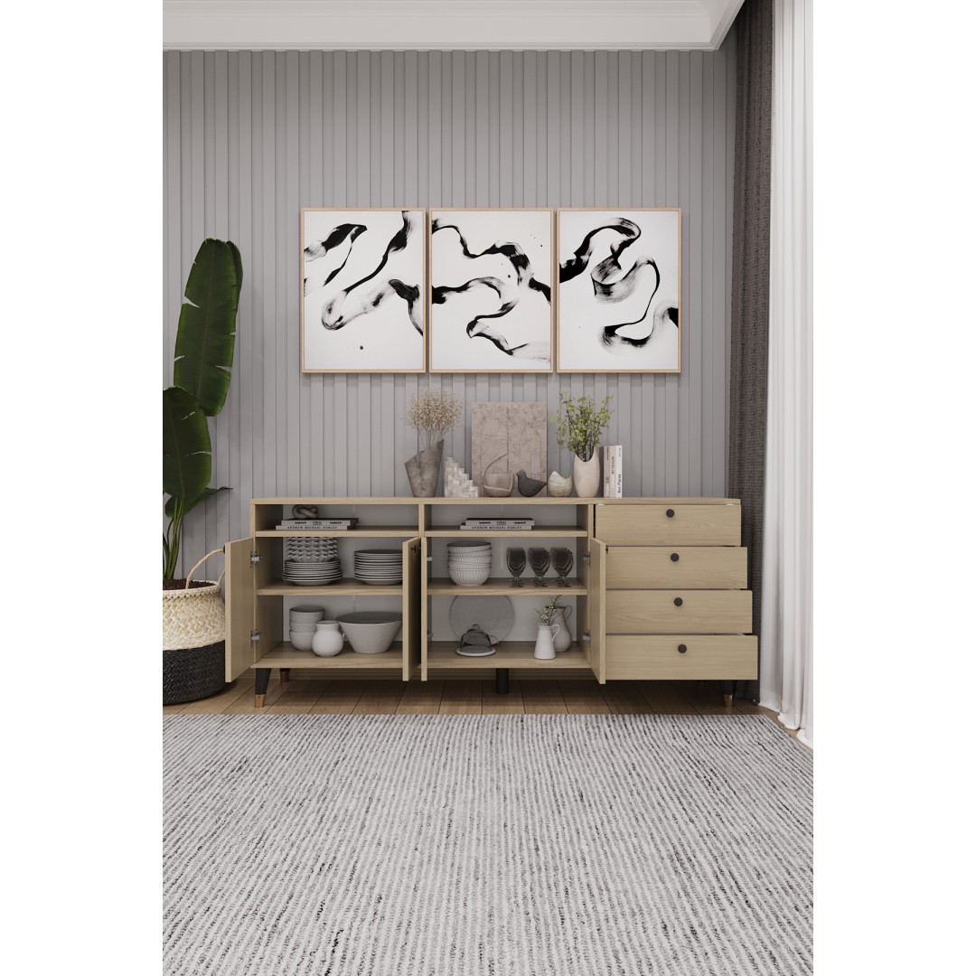 Modern Konsol ve TV Ünitesi 4 Çekmeceli, 4 Kapaklı, Depolama Alanı, Çok Amaçlı Dolap Büfe KNSL-06 Modern Konsol ve TV Ünitesi 4 Çekmeceli, 4 Kapaklı, Depolama Alanı, Çok Amaçlı Dolap Büfe KNSL-06