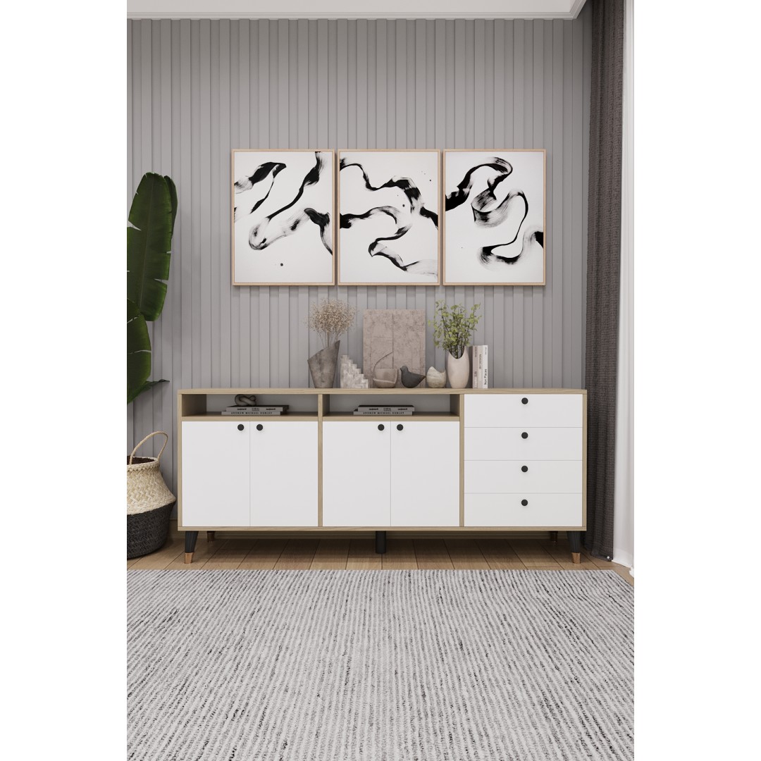 Modern Konsol ve TV Ünitesi 4 Çekmeceli, 4 Kapaklı, Depolama Alanı, Çok Amaçlı Dolap Büfe KNSL-06 Modern Konsol ve TV Ünitesi 4 Çekmeceli, 4 Kapaklı, Depolama Alanı, Çok Amaçlı Dolap Büfe KNSL-06