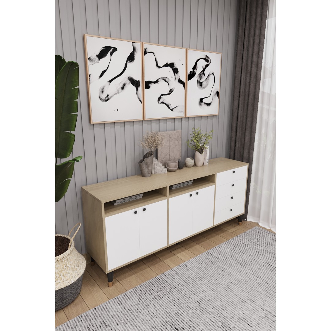 Modern Konsol ve TV Ünitesi 4 Çekmeceli, 4 Kapaklı, Depolama Alanı, Çok Amaçlı Dolap Büfe KNSL-06 Modern Konsol ve TV Ünitesi 4 Çekmeceli, 4 Kapaklı, Depolama Alanı, Çok Amaçlı Dolap Büfe KNSL-06