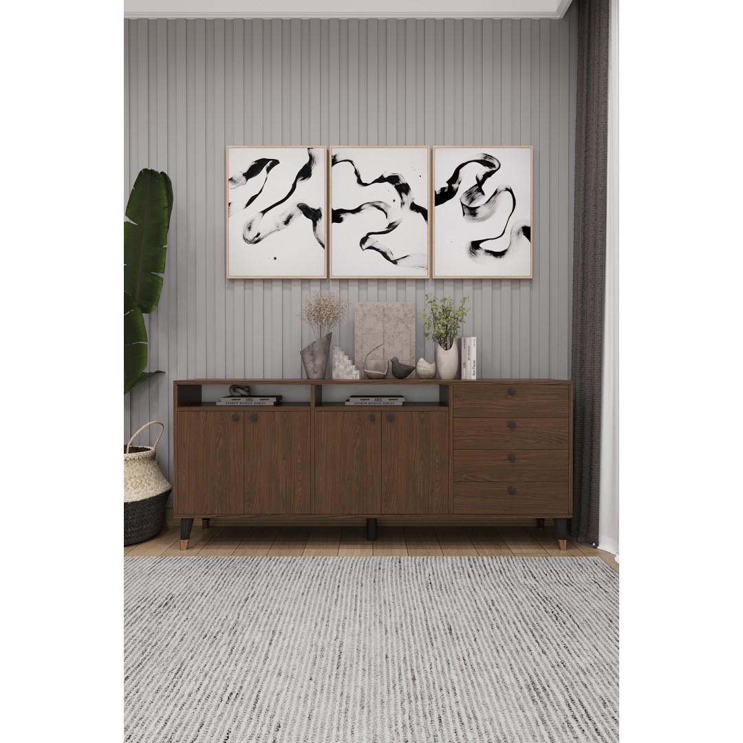 Modern Konsol ve TV Ünitesi 4 Çekmeceli, 4 Kapaklı, Depolama Alanı, Çok Amaçlı Dolap Büfe KNSL-06 Modern Konsol ve TV Ünitesi 4 Çekmeceli, 4 Kapaklı, Depolama Alanı, Çok Amaçlı Dolap Büfe KNSL-06