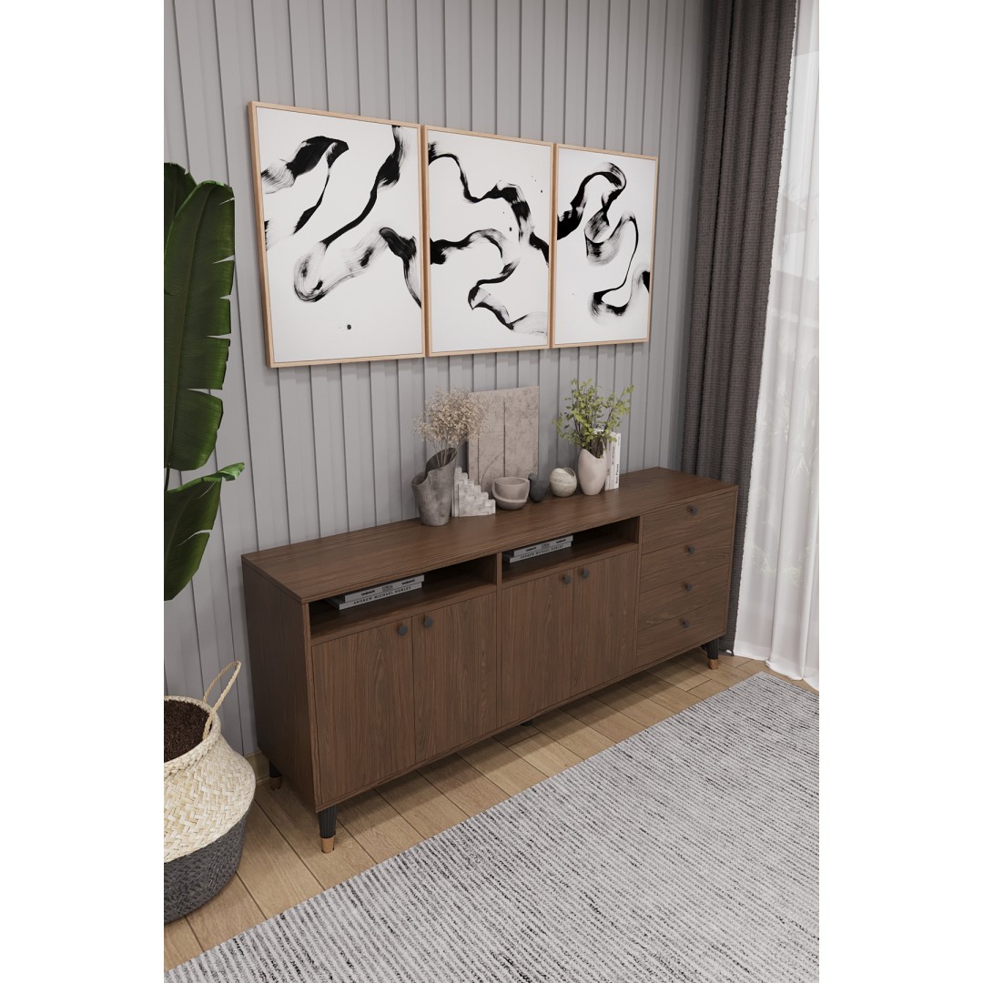 Modern Konsol ve TV Ünitesi 4 Çekmeceli, 4 Kapaklı, Depolama Alanı, Çok Amaçlı Dolap Büfe KNSL-06 Modern Konsol ve TV Ünitesi 4 Çekmeceli, 4 Kapaklı, Depolama Alanı, Çok Amaçlı Dolap Büfe KNSL-06