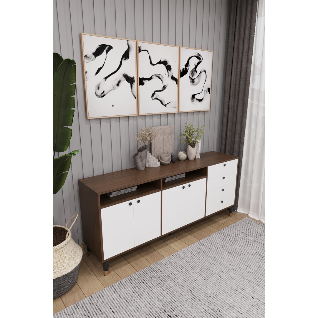 Modern Konsol ve TV Ünitesi 4 Çekmeceli, 4 Kapaklı, Depolama Alanı, Çok Amaçlı Dolap Büfe KNSL-06 Modern Konsol ve TV Ünitesi 4 Çekmeceli, 4 Kapaklı, Depolama Alanı, Çok Amaçlı Dolap Büfe KNSL-06