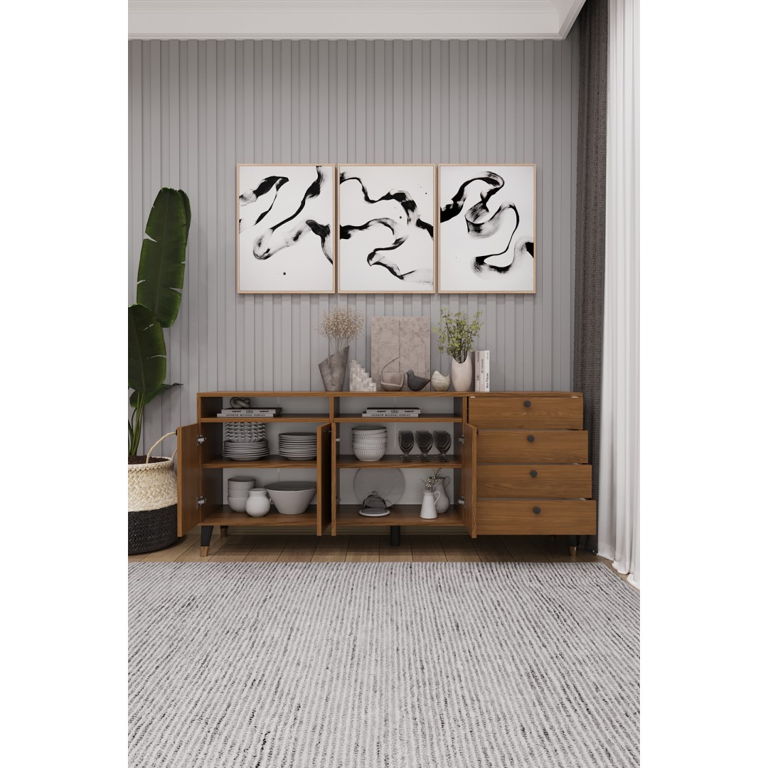 Modern Konsol ve TV Ünitesi 4 Çekmeceli, 4 Kapaklı, Depolama Alanı, Çok Amaçlı Dolap Büfe KNSL-06 Modern Konsol ve TV Ünitesi 4 Çekmeceli, 4 Kapaklı, Depolama Alanı, Çok Amaçlı Dolap Büfe KNSL-06