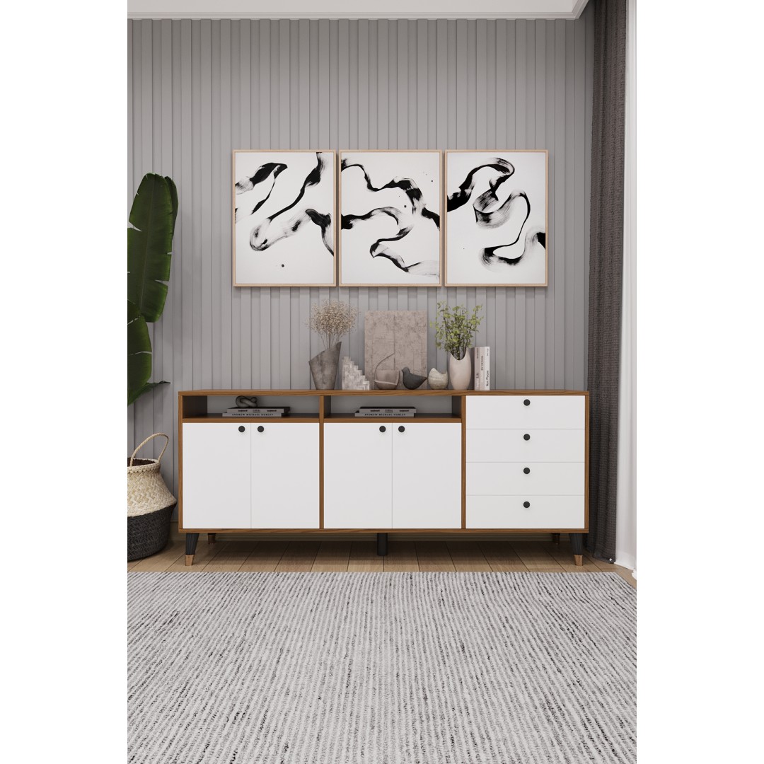 Modern Konsol ve TV Ünitesi 4 Çekmeceli, 4 Kapaklı, Depolama Alanı, Çok Amaçlı Dolap Büfe KNSL-06 Modern Konsol ve TV Ünitesi 4 Çekmeceli, 4 Kapaklı, Depolama Alanı, Çok Amaçlı Dolap Büfe KNSL-06