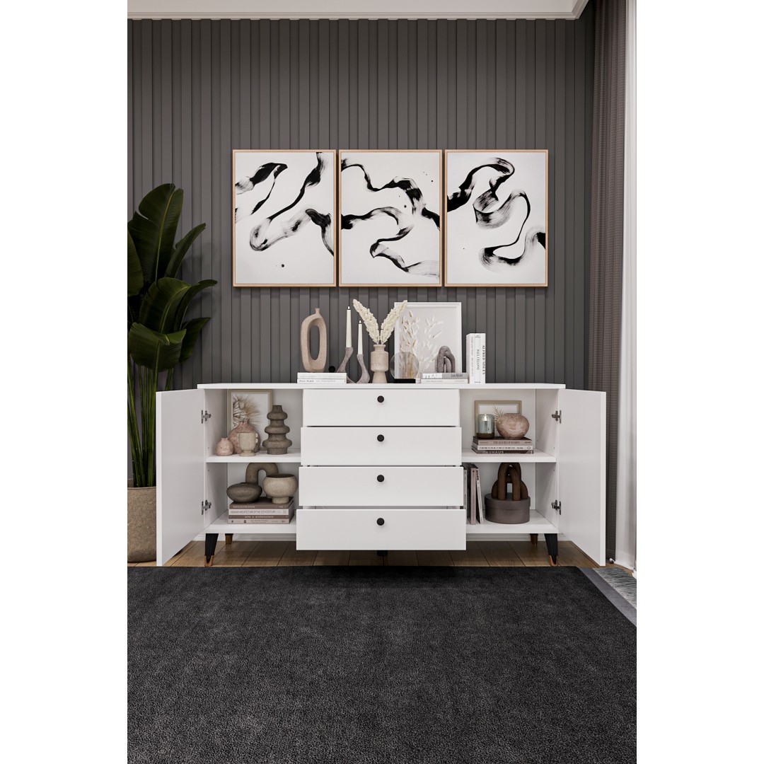 4 Çekmeceli Kapaklı Modern Konsol - Depolama Dolabı Şık TV Ünitesi Salon ve Yemek Odası KNSL-04 4 Çekmeceli Kapaklı Modern Konsol - Depolama Dolabı Şık TV Ünitesi Salon ve Yemek Odası KNSL-04