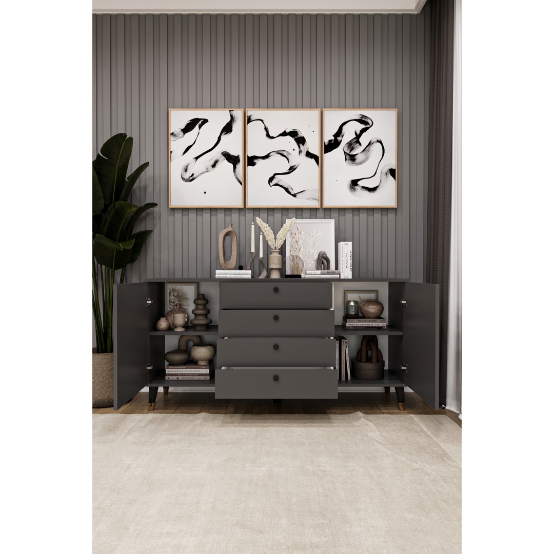 4 Çekmeceli Kapaklı Modern Konsol - Depolama Dolabı Şık TV Ünitesi Salon ve Yemek Odası KNSL-04 4 Çekmeceli Kapaklı Modern Konsol - Depolama Dolabı Şık TV Ünitesi Salon ve Yemek Odası KNSL-04