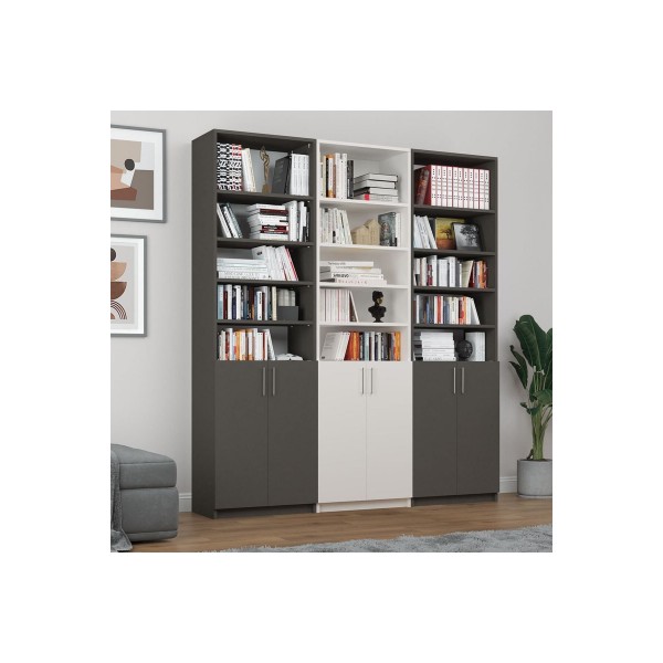 Asra Trend %100 MDFLAM Koyu Gri & Beyaz Kapaklı Kitaplık K-58 Asra Trend %100 MDFLAM Koyu Gri & Beyaz Kapaklı Kitaplık K-58