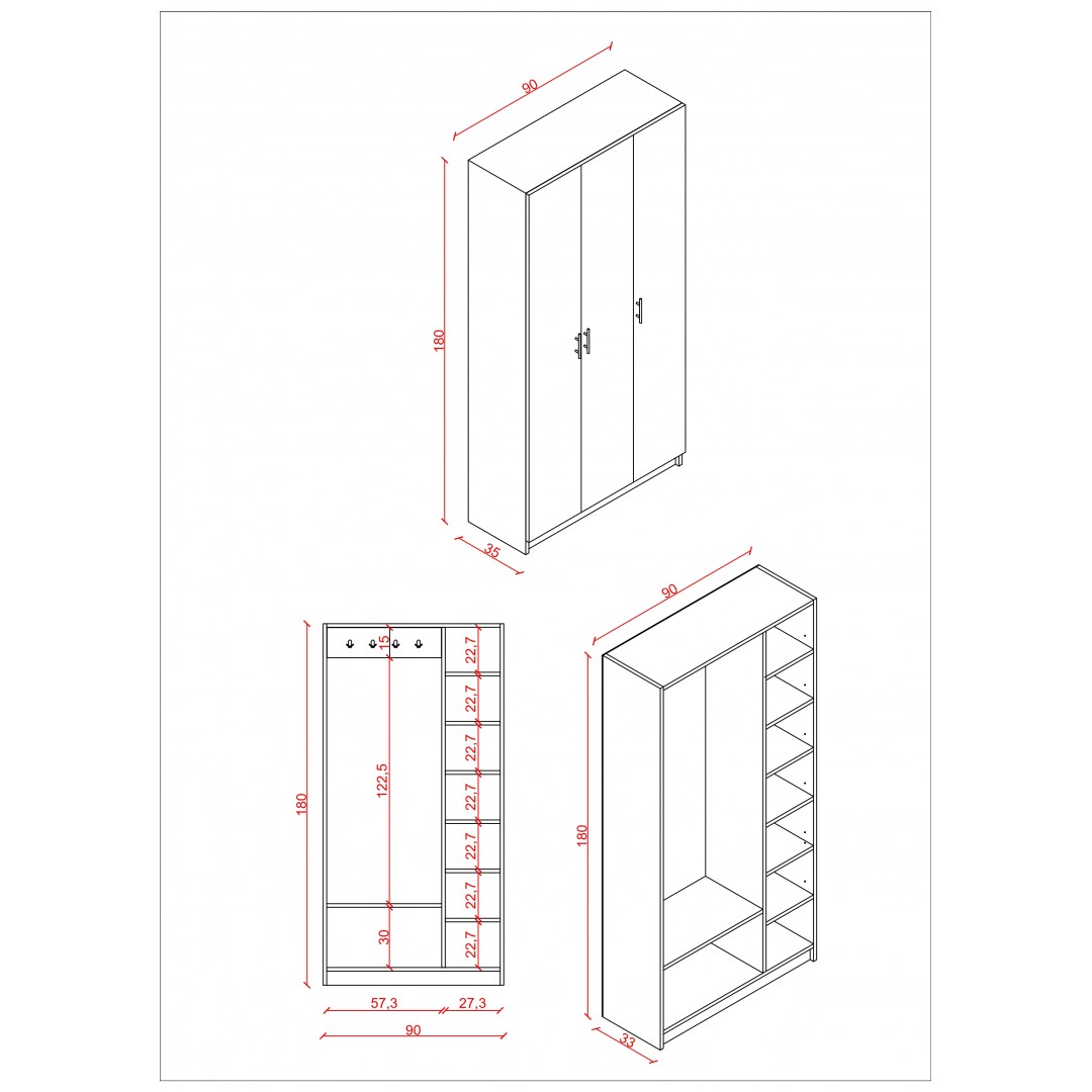 %100 MDFLAM Vestiyer & Portmanto V-07 (90cm)