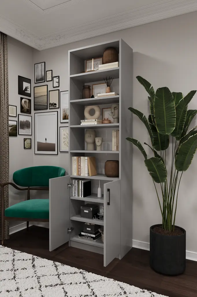 Kül Gri Dolaplı Ofis Kitaplığı – 60x208 cm 8 Raflı %100 MDFLAM K-33