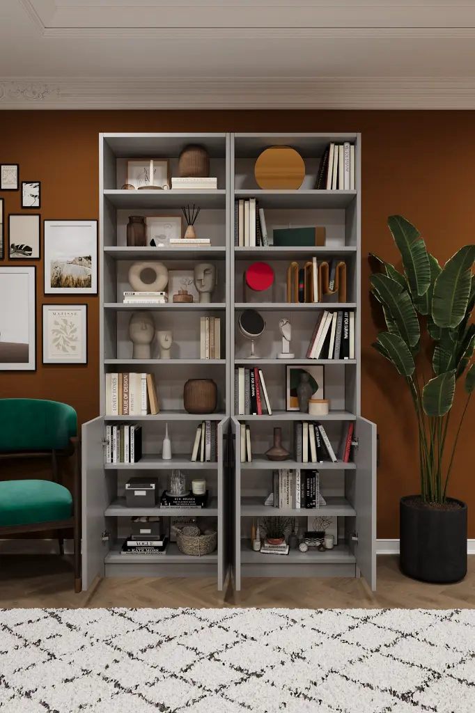 Kül Gri Kapaklı Geniş Ofis Tipi Kitaplık – 120x208 cm %100 MDFLAM K-41