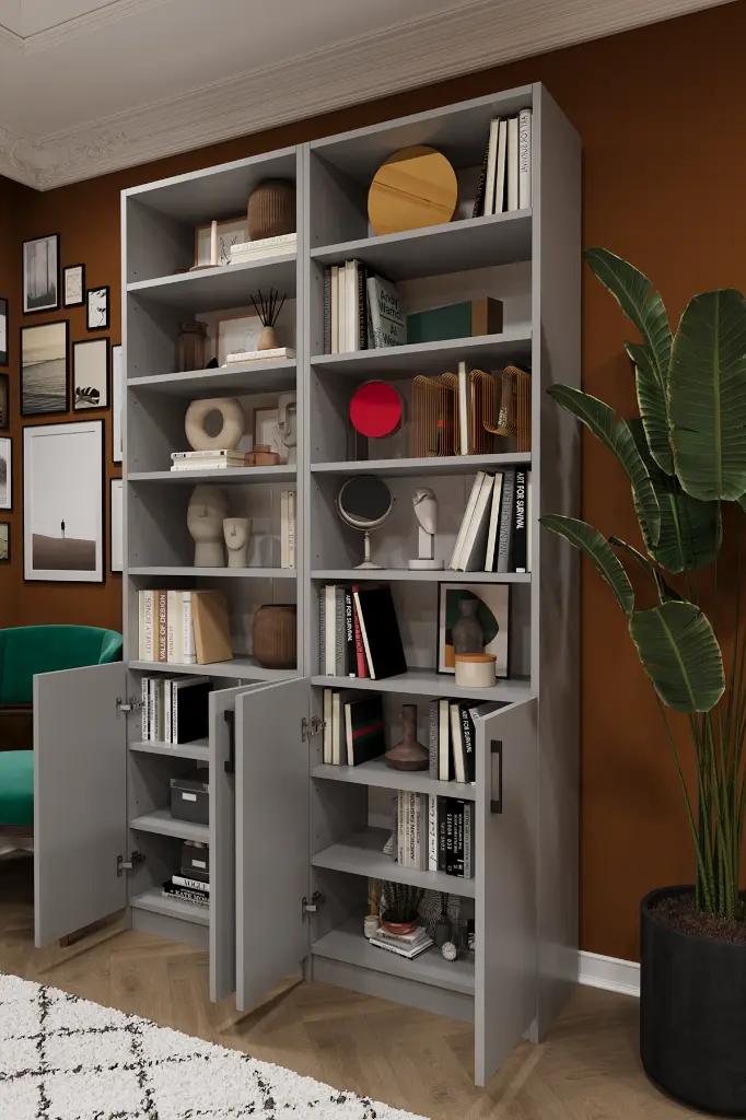 Kül Gri Kapaklı Geniş Ofis Tipi Kitaplık – 120x208 cm %100 MDFLAM K-41