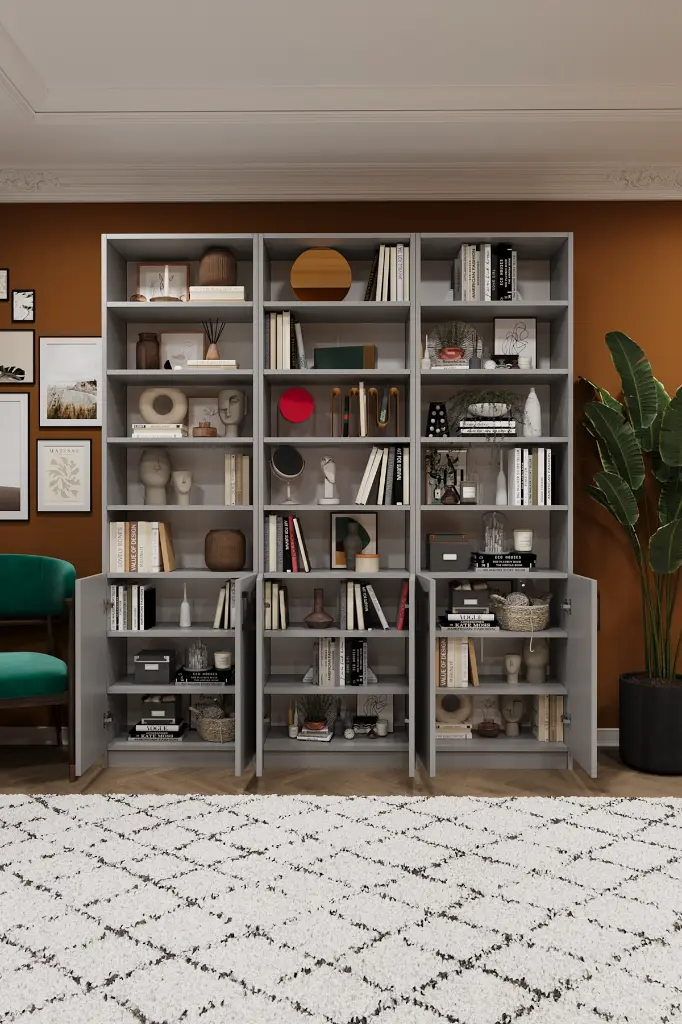 Kül Gri Kapaklı Üçlü Çalışma Odası Kitaplığı – 180x208 cm %100 MDFLAM K-52