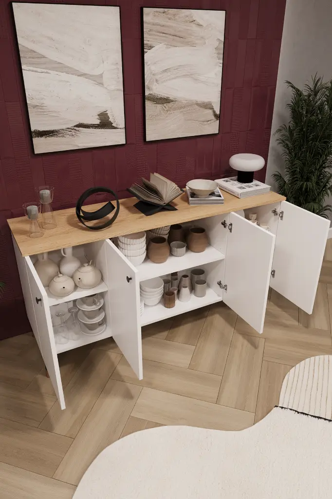 Konsol Dresuar 4 Kapaklı Raflı Salon Antre Konsolu 160 cm - KNSL-01
