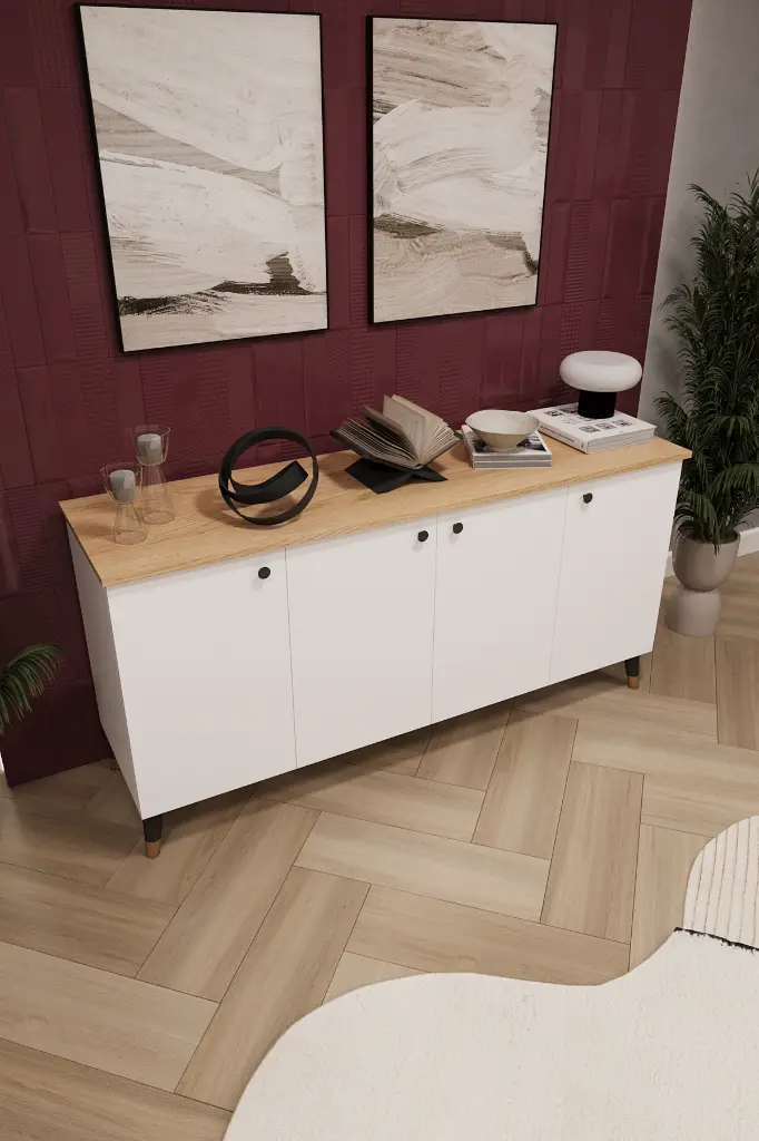 Konsol Dresuar 4 Kapaklı Raflı Salon Antre Konsolu 160 cm - KNSL-01