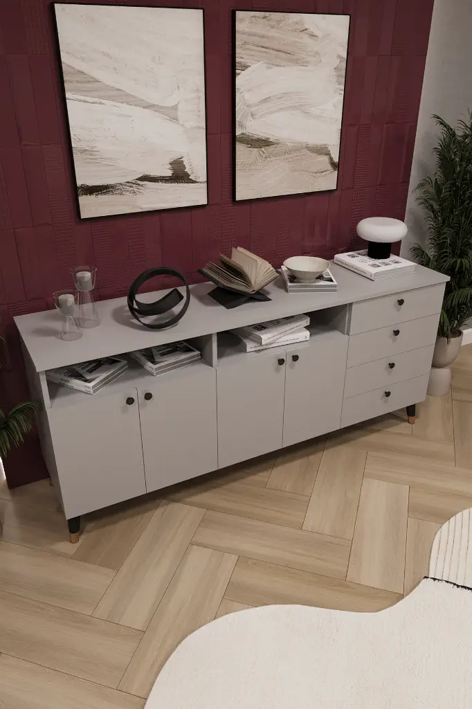 Konsol Dresuar 4 Kapaklı 4 Çekmeceli 180 cm Geniş Salon Antre Konsolu - KNSL-06 