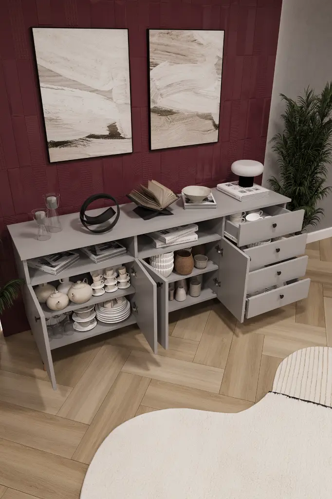 Konsol Dresuar 4 Kapaklı 4 Çekmeceli 180 cm Geniş Salon Antre Konsolu - KNSL-06 