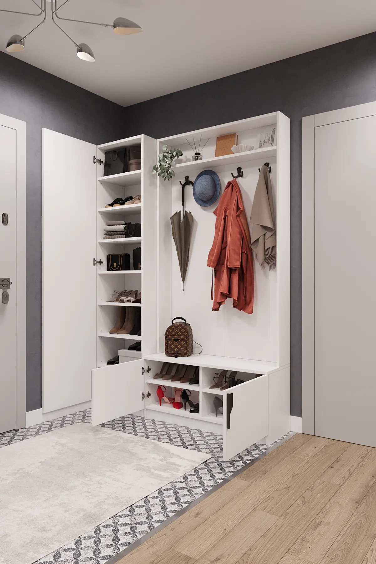 V-01 Ayakkabılıklı Askılıklı Vestiyer ve Portmanto 140 cm
