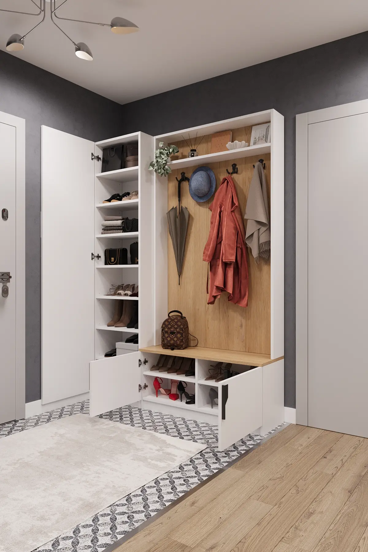 Ayakkabılıklı Askılıklı Vestiyer ve Portmanto 140 cm V-01 