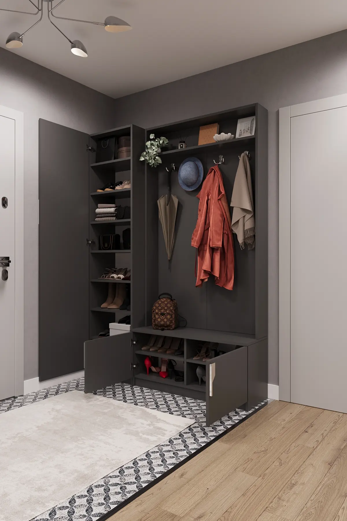 Ayakkabılıklı Askılıklı Vestiyer ve Portmanto 140 cm V-01 