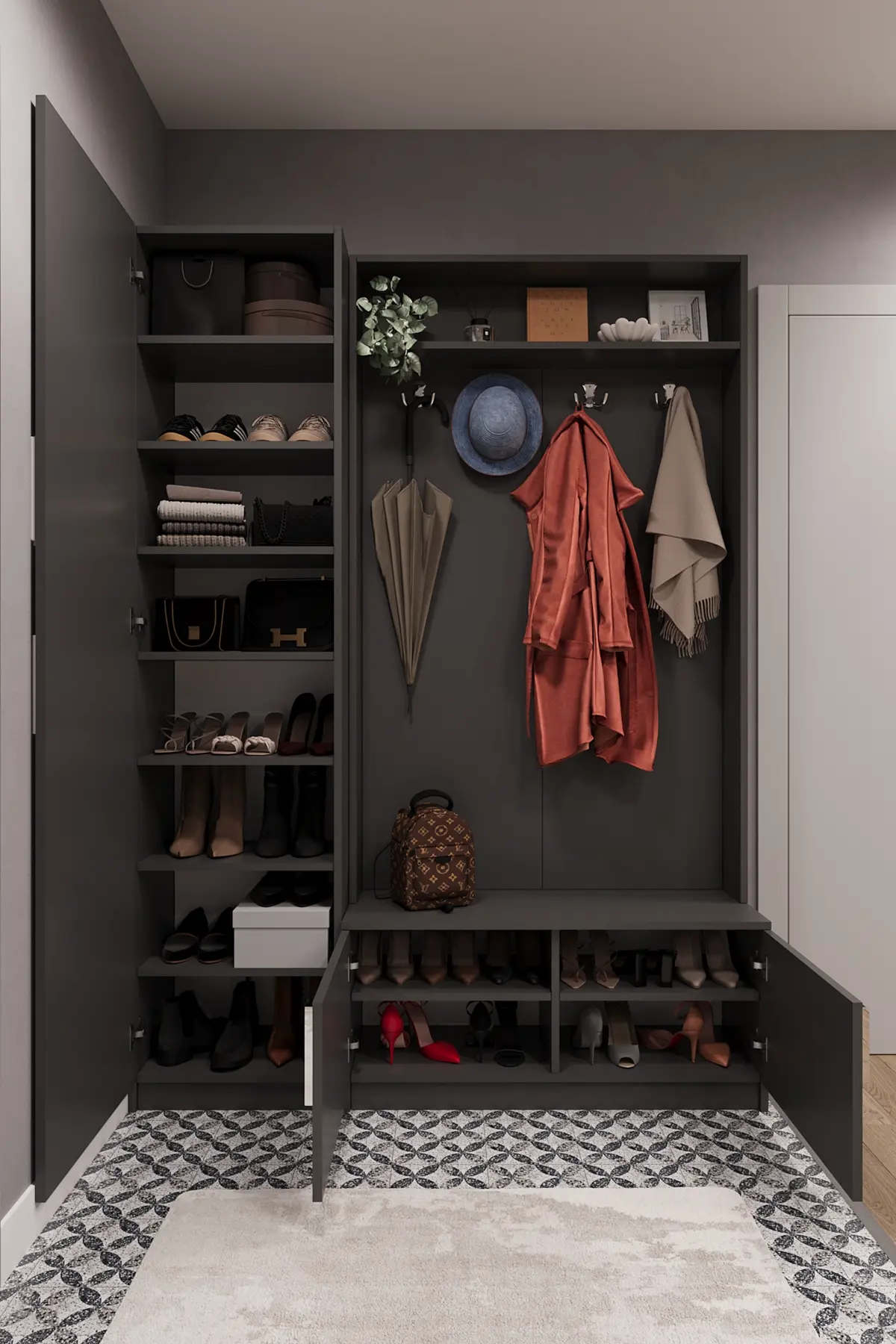 Ayakkabılıklı Askılıklı Vestiyer ve Portmanto 140 cm V-01 
