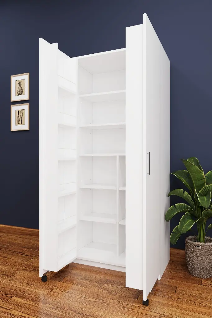 Beyaz Mutfak Kiler Dolabı Kapak İçi Raflı 180 cm MDFLAM - MK-01