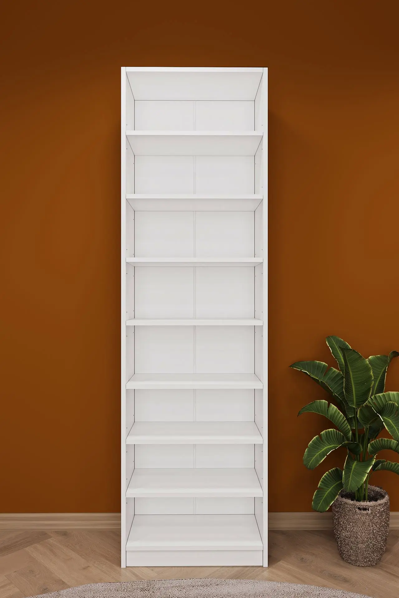 Beyaz Kitaplık 60x208 cm 8 Raflı Tekli Kapaksız K-01