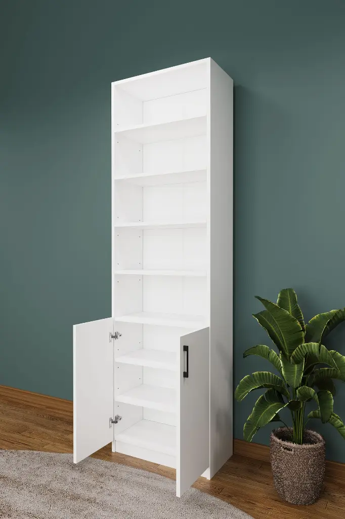 Açık Raflı Beyaz Kapaklı Kitaplık – 60x208 cm 8 Raflı K-31