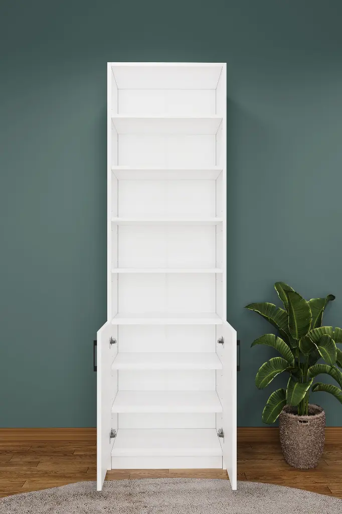 Açık Raflı Beyaz Kapaklı Kitaplık – 60x208 cm 8 Raflı K-31