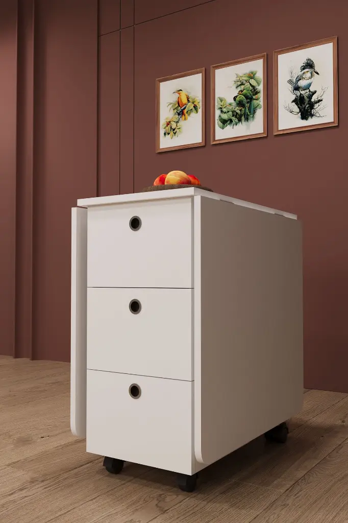 Beyaz 3 Çekmeceli Büyük Katlanır Mutfak Masası 170x70 cm KM-100 