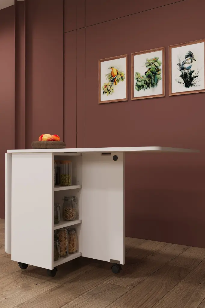 Beyaz 3 Çekmeceli Büyük Katlanır Mutfak Masası 170x70 cm KM-100 