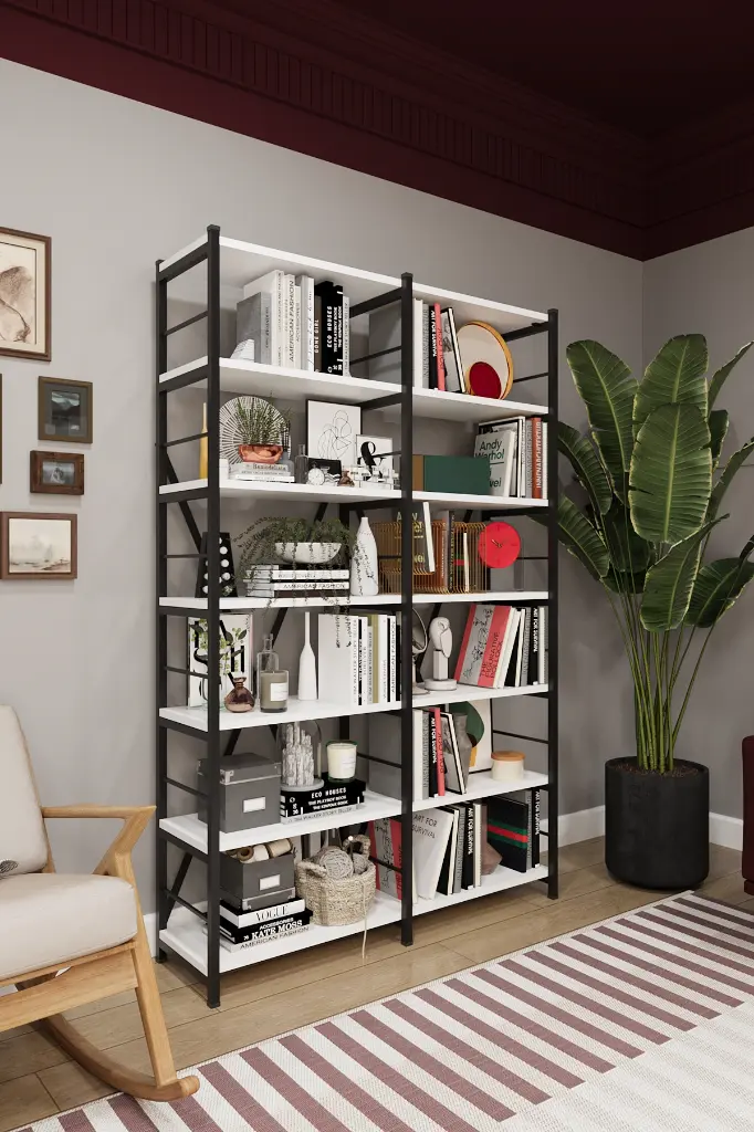 Metal Ahşap Kitaplık İki Modüllü 7 Raflı 110x170 cm METALK02