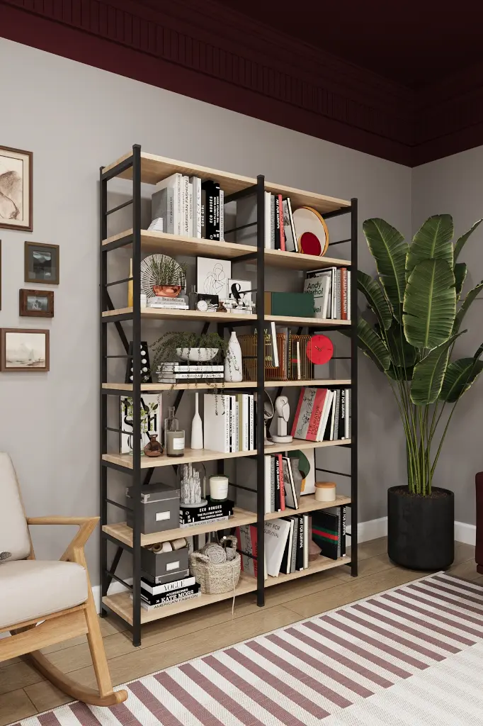 Metal Ahşap Kitaplık İki Modüllü 7 Raflı 108x171 cm METALK02