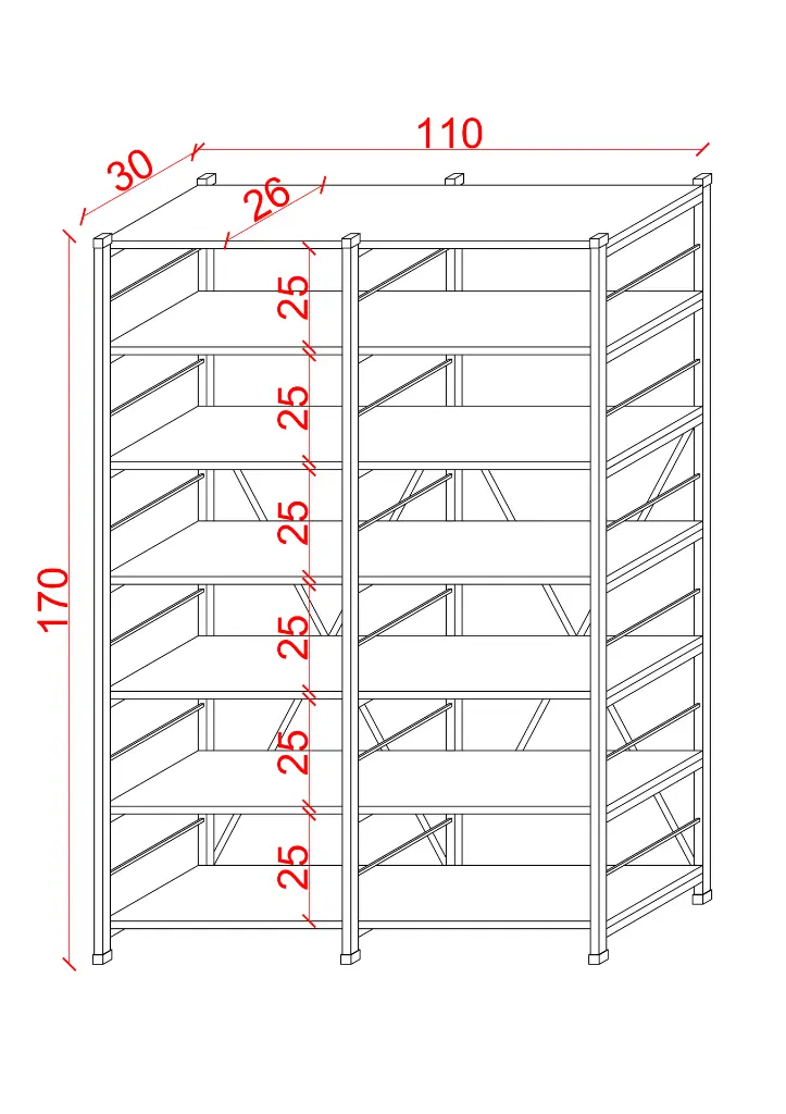 Metal Ahşap Kitaplık İki Modüllü 7 Raflı 110x170 cm METALK02
