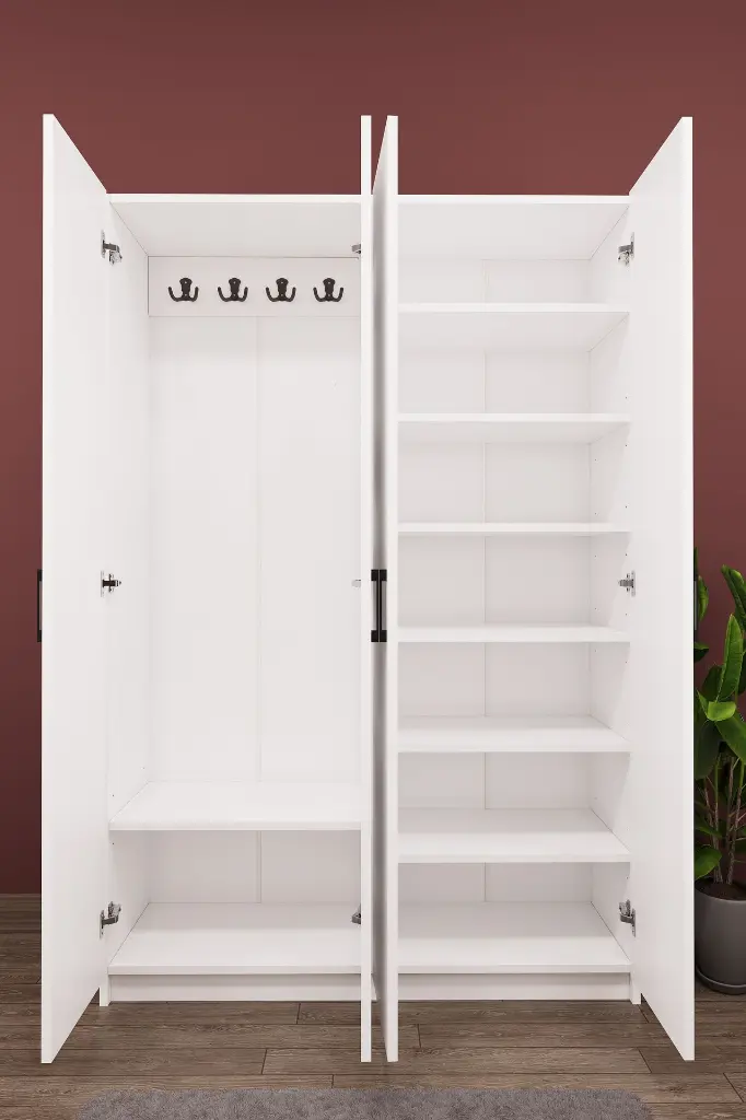 V-08 4 Kapaklı Vestiyer ve Portmanto 120 cm Ayakkabılıklı Askılıklı 