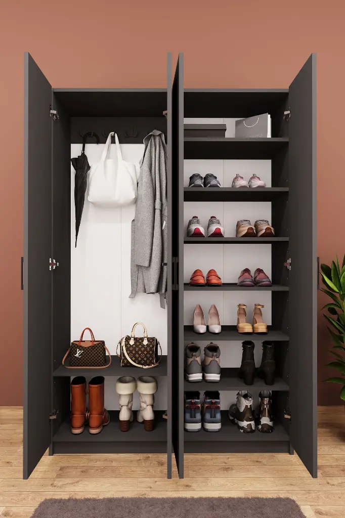 4 Kapaklı Vestiyer ve Portmanto 120 cm Ayakkabılıklı Askılıklı V-08 